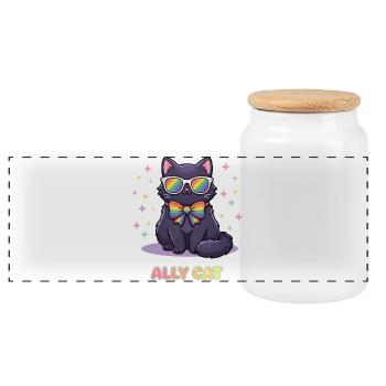 Pride Month LGBTQ - Ally Cat - Panoramic Cookie Jar with Wooden Lid - white - Front