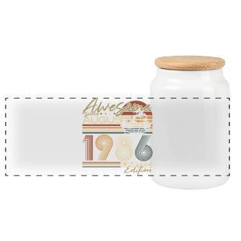 Cadeau vintage d’anniversaire d’août 1986 - Boîte à biscuits avec couvercle en bois - blanc - Devant