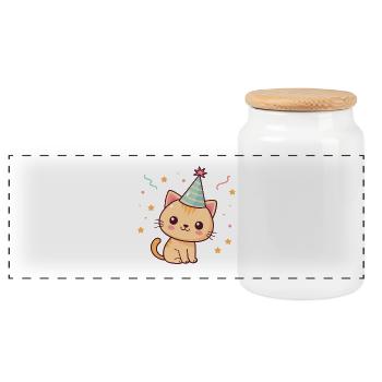 Chaton festif au chapeau bleu - Boîte à biscuits avec couvercle en bois - blanc - Devant