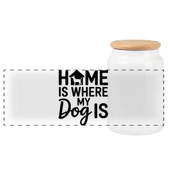 Home is where my dog is - Panoramic Cookie Jar with Wooden Lid - white - Front