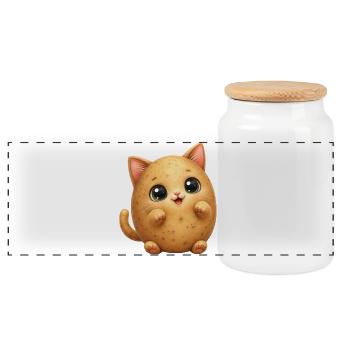 Cute Potato Cat - Panorama Keksdose mit Holzdeckel - Weiß - Vorne