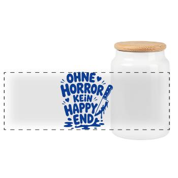 Ohne Horror kein Happy End Spruch - Panorama Keksdose mit Holzdeckel - Weiß - Vorne