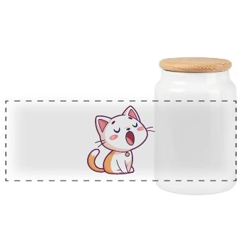 Chat chanteur kawaii pastel - Boîte à biscuits avec couvercle en bois - blanc - Devant