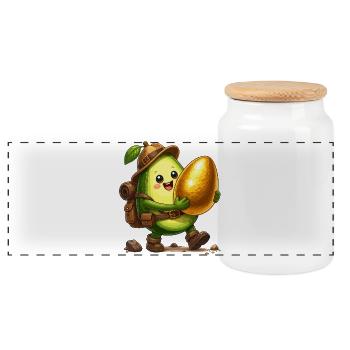 Avocado Adventurer with Golden Found - Panoramic Cookie Jar with Wooden Lid - white - Front