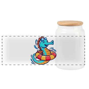 Funny seahorse - Panoramic Cookie Jar with Wooden Lid - white - Front