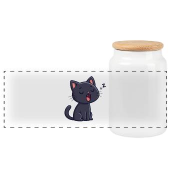 Cartoon Schlafende Schwarze Katze - Panorama Keksdose mit Holzdeckel - Weiß - Vorne