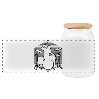 Geschenkidee für den Drummer mit Schlagzeugspielen - Panorama Keksdose mit Holzdeckel - Weiß - Vorne