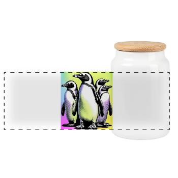 Penguin Penguins - Panoramic Cookie Jar with Wooden Lid - white - Front