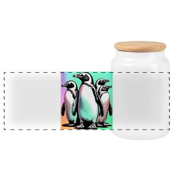 Penguin Penguins - Panoramic Cookie Jar with Wooden Lid - white - Front