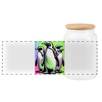 Penguin Penguins - Panoramic Cookie Jar with Wooden Lid - white - Front
