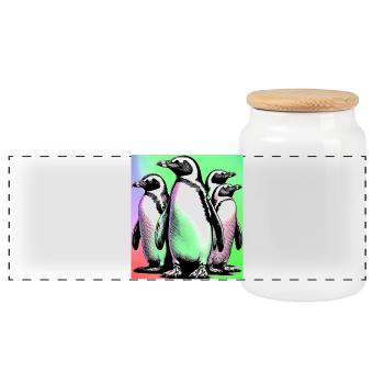 Penguin Penguins - Panoramic Cookie Jar with Wooden Lid - white - Front