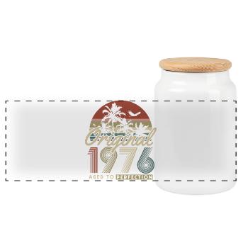 Original 1976 Vintage Retro Birthday Gift - Panoramic Cookie Jar with Wooden Lid - white - Front