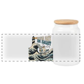 Kanagawa Bier Bucht Möwe - Panorama Keksdose mit Holzdeckel - Weiß - Vorne