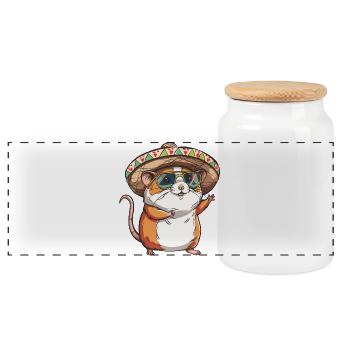Hamster Funny Sombrero - Panoramic Cookie Jar with Wooden Lid - white - Front