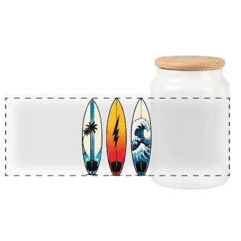 Trois planches de surf : vagues et palmiers - Boîte à biscuits avec couvercle en bois - blanc - Devant