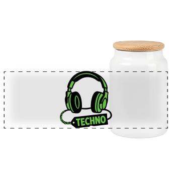 DJ Headphones Techno Rave Festival Producer - Panoramic Cookie Jar with Wooden Lid - white - Front