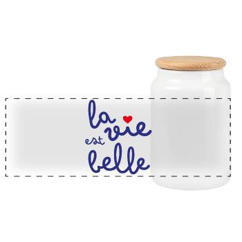 La vie est belle - Boîte à biscuits avec couvercle en bois - blanc - Devant