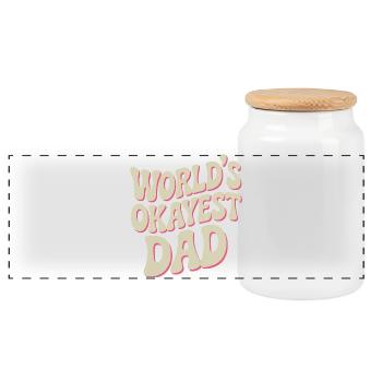 World's Okayest Dad Retro Typography - Panoramic Cookie Jar with Wooden Lid - white - Front