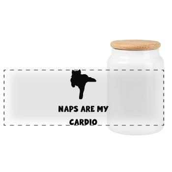 Cat Yoga: Naps Are Cardio - Panoramic Cookie Jar with Wooden Lid - white - Front