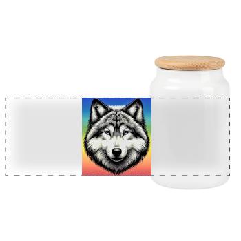 Wolf - Panorama Keksdose mit Holzdeckel - Weiß - Vorne
