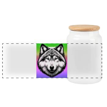 Wolf - Panorama Keksdose mit Holzdeckel - Weiß - Vorne