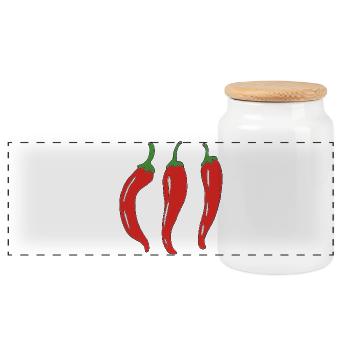 Three Red Chili Peppers Illustration - Panoramic Cookie Jar with Wooden Lid - white - Front