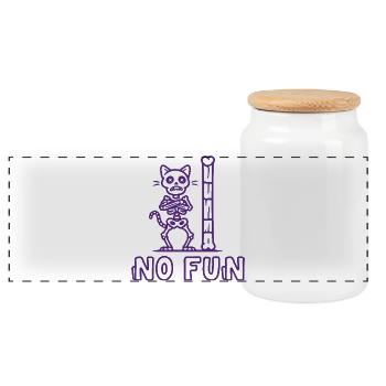 No Fun Saying Skeleton Cat Gothic - Panoramic Cookie Jar with Wooden Lid - white - Front