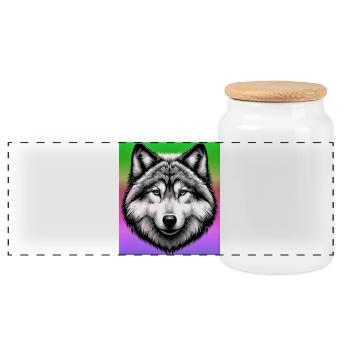 Wolf - Panorama Keksdose mit Holzdeckel - Weiß - Vorne