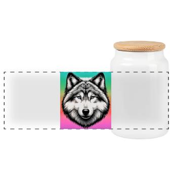 Wolf - Panorama Keksdose mit Holzdeckel - Weiß - Vorne