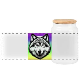 Wolf - Panorama Keksdose mit Holzdeckel - Weiß - Vorne