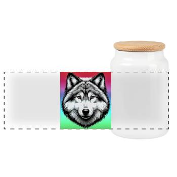 Loup - Boîte à biscuits avec couvercle en bois - blanc - Devant