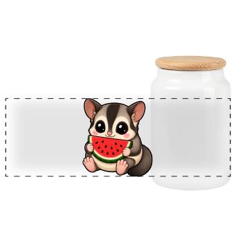 Sugar Glider Cartoon Cute Animal Melon Summer - Panoramic Cookie Jar with Wooden Lid - white - Front