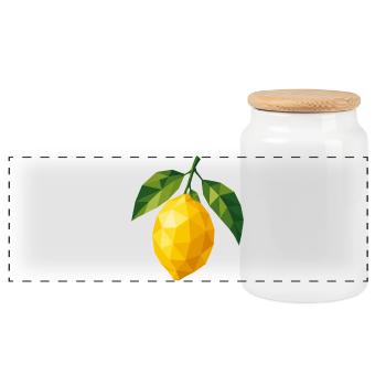 Geometric Lemon | Polygon Fruit Motif - Panoramic Cookie Jar with Wooden Lid - white - Front