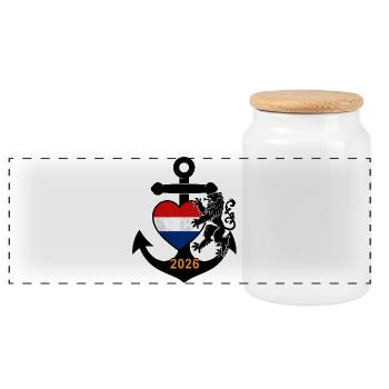 Heart of the Netherlands 2026 Anchor Dragon - Panoramic Cookie Jar with Wooden Lid - white - Front