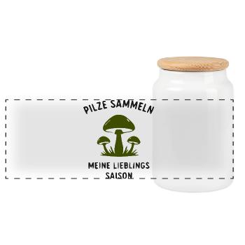 Pilze Sammeln – Meine Lieblingssaison - Panorama Keksdose mit Holzdeckel - Weiß - Vorne
