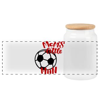 Mom's Little Football Man - Panoramic Cookie Jar with Wooden Lid - white - Front