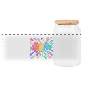 Sunny Rainbow Typography Bubble Splatter - Panoramic Cookie Jar with Wooden Lid - white - Front
