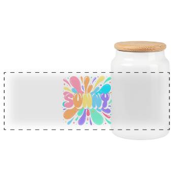 Sunny Splash Multicolored Letters - Panoramic Cookie Jar with Wooden Lid - white - Front