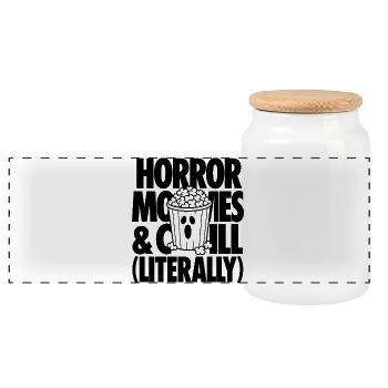 Ghost Popcorn Spooky Movie Icon - Panorama Keksdose mit Holzdeckel - Weiß - Vorne