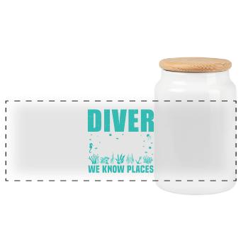 Always Be Nice to a Diver  - Panoramic Cookie Jar with Wooden Lid - white - Front