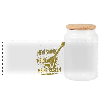 Meine Regeln Mein Sound - Panorama Keksdose mit Holzdeckel - Weiß - Vorne