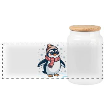 Pingouin mignon - Cadeau pour l’amoureux des manchots - Boîte à biscuits avec couvercle en bois - blanc - Devant
