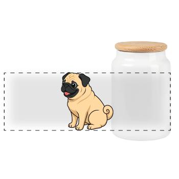 Niedlicher Pug-Cartoon-Druck - Panorama Keksdose mit Holzdeckel - Weiß - Vorne