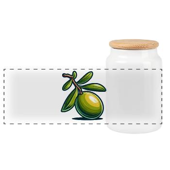 Helle botanische Cartoon-Olive - Panorama Keksdose mit Holzdeckel - Weiß - Vorne