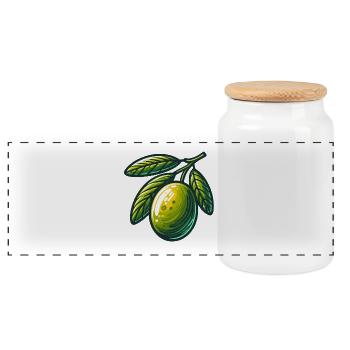 Olive dorée sur branche — motif fruitier - Boîte à biscuits avec couvercle en bois - blanc - Devant