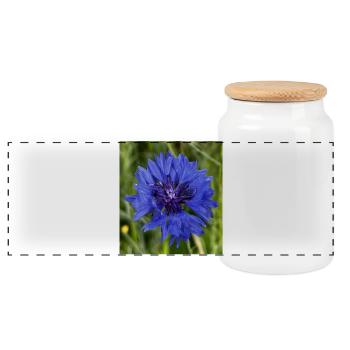Blue cornflower close-up - Panoramic Cookie Jar with Wooden Lid - white - Front