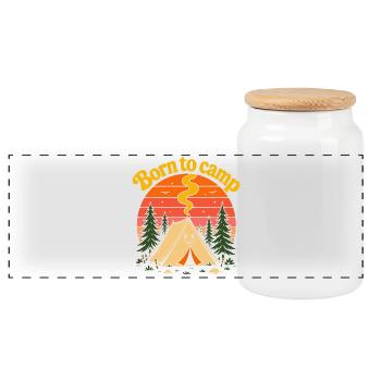 Né dans la tente mignonne du coucher de soleil rétro des années 70 - Boîte à biscuits avec couvercle en bois - blanc - Devant