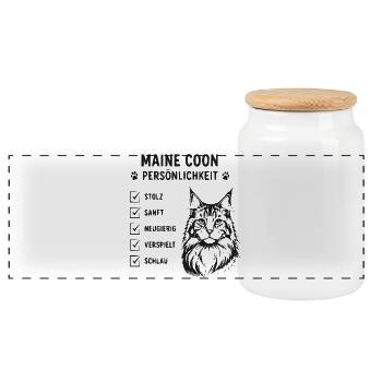 Maine Coon Persönlichkeit - Panorama Keksdose mit Holzdeckel - Weiß - Vorne