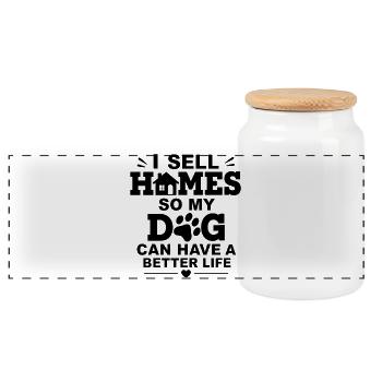 Realtor Gift for Dog Mom Real Estate Agent - Panoramic Cookie Jar with Wooden Lid - white - Front