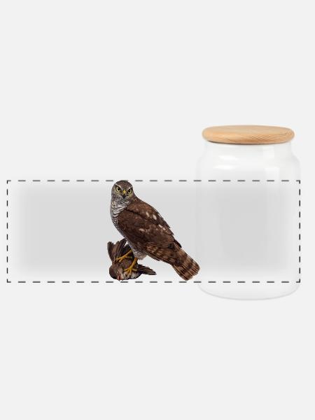 Falke mit Spatz - Panorama Keksdose mit Holzdeckel - Weiß